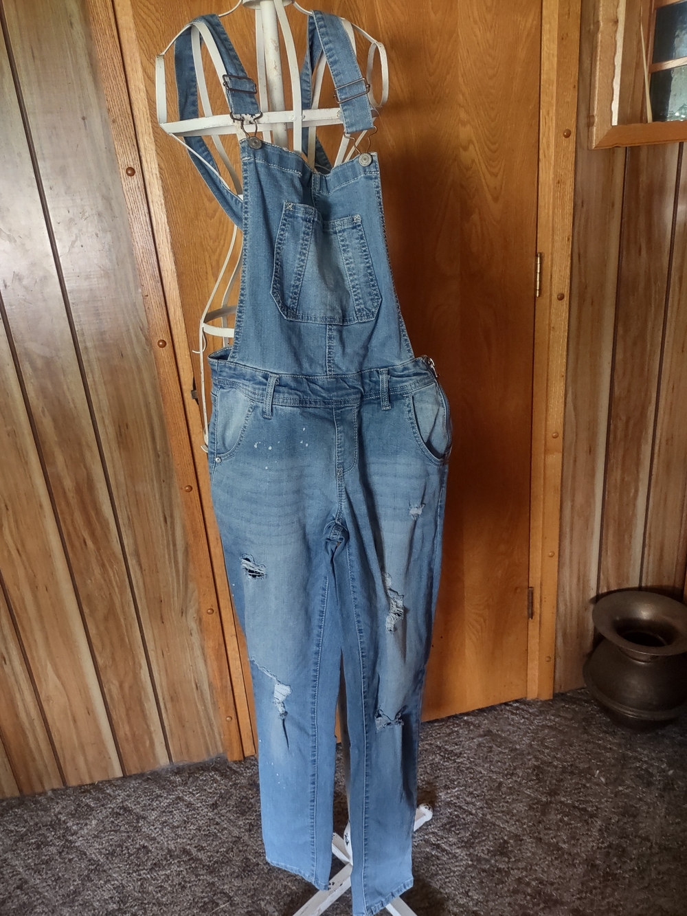 Wallflower Light Blue Distressed Denim Overalls